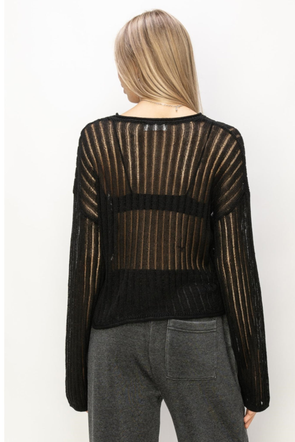 HYFVE Openwork Ribbed Long Sleeve Knit Top - The Boutie Shop