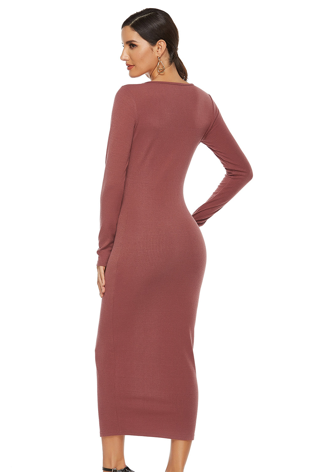 Ribbed Scoop Neck Sweater Dress - The Boutie Shop