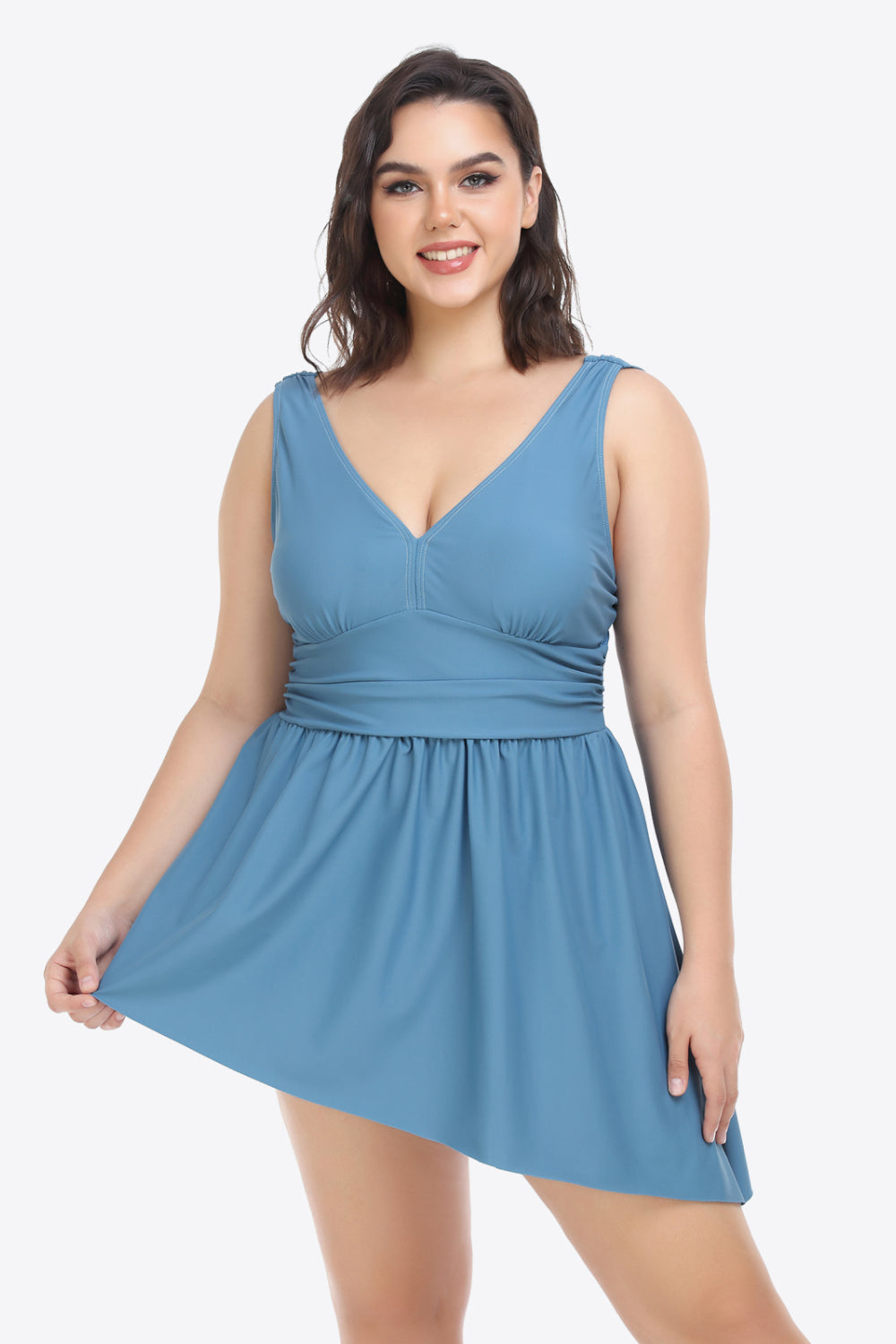 Plus Size Plunge Sleeveless Two-Piece Swimsuit - The Boutie Shop