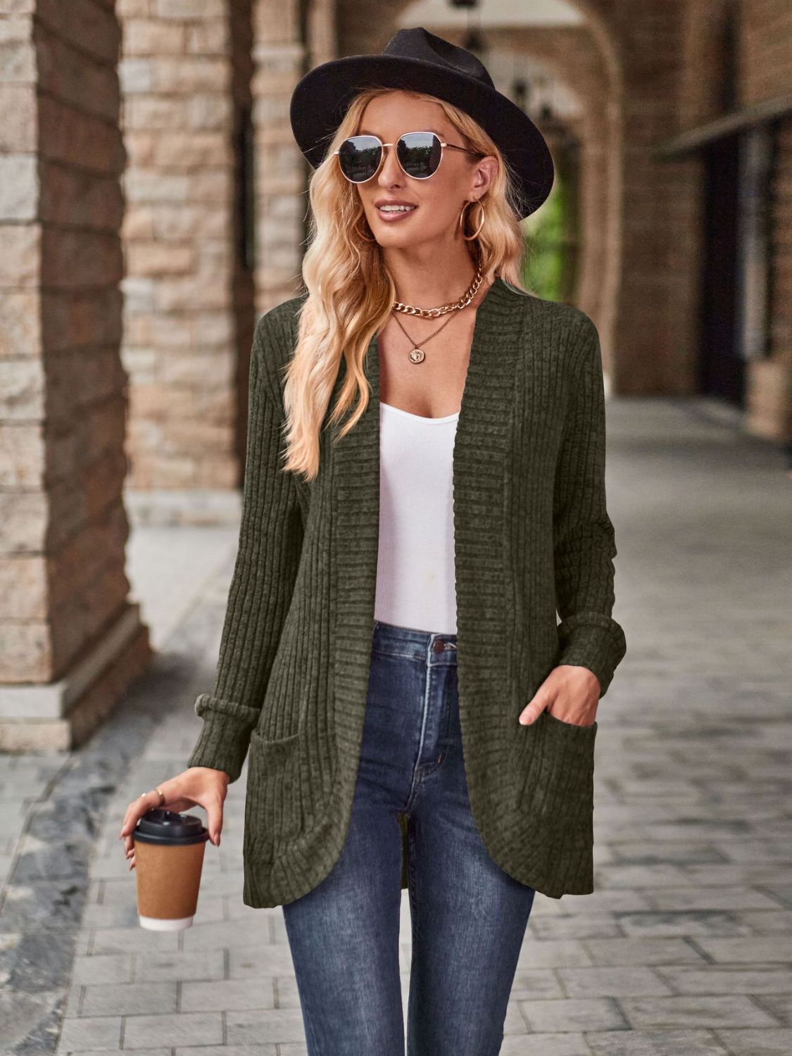 Open Front Cardigan with Pockets - The Boutie Shop