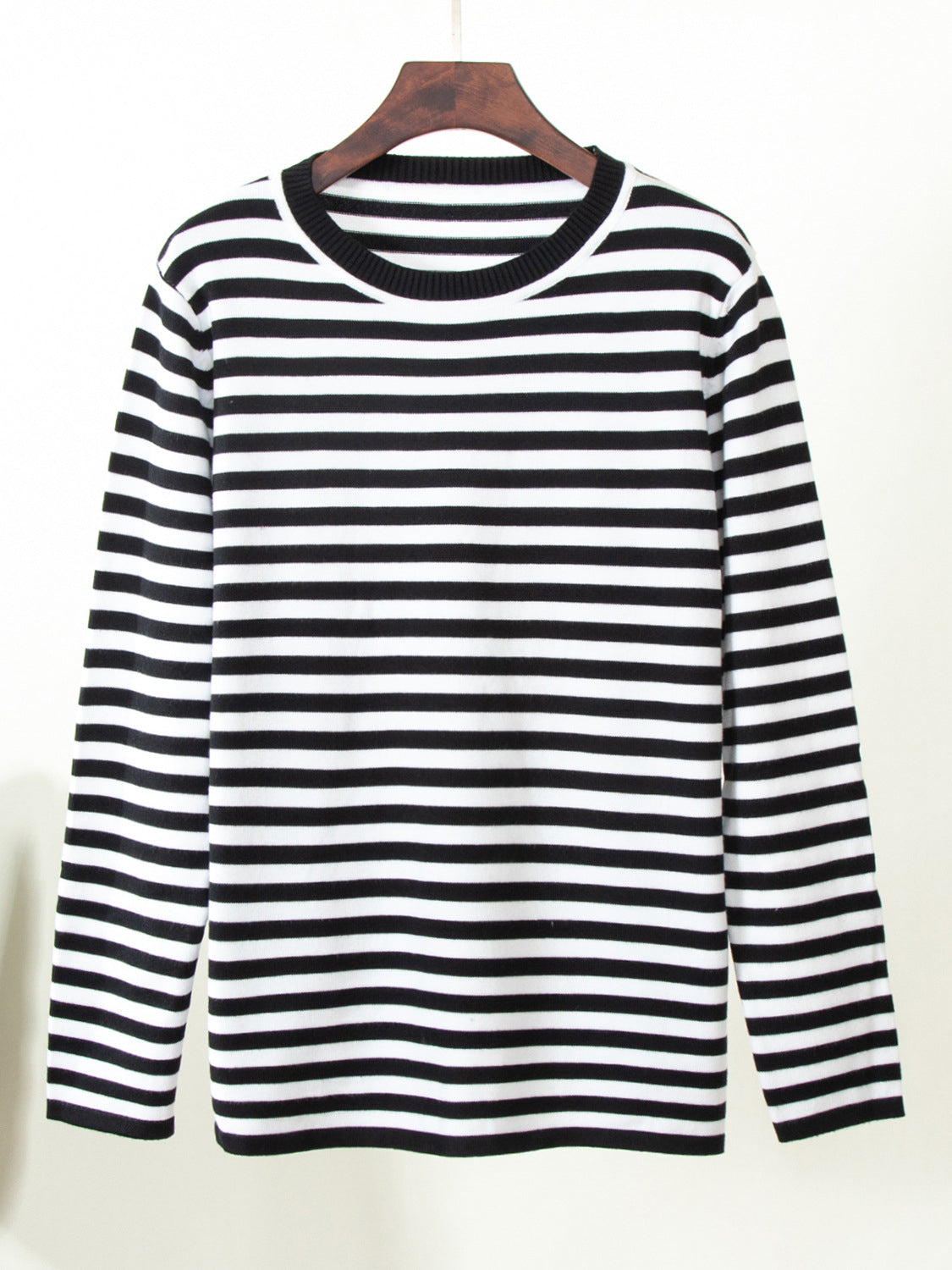 Striped Round Neck Long Sleeve Sweater - The Boutie Shop