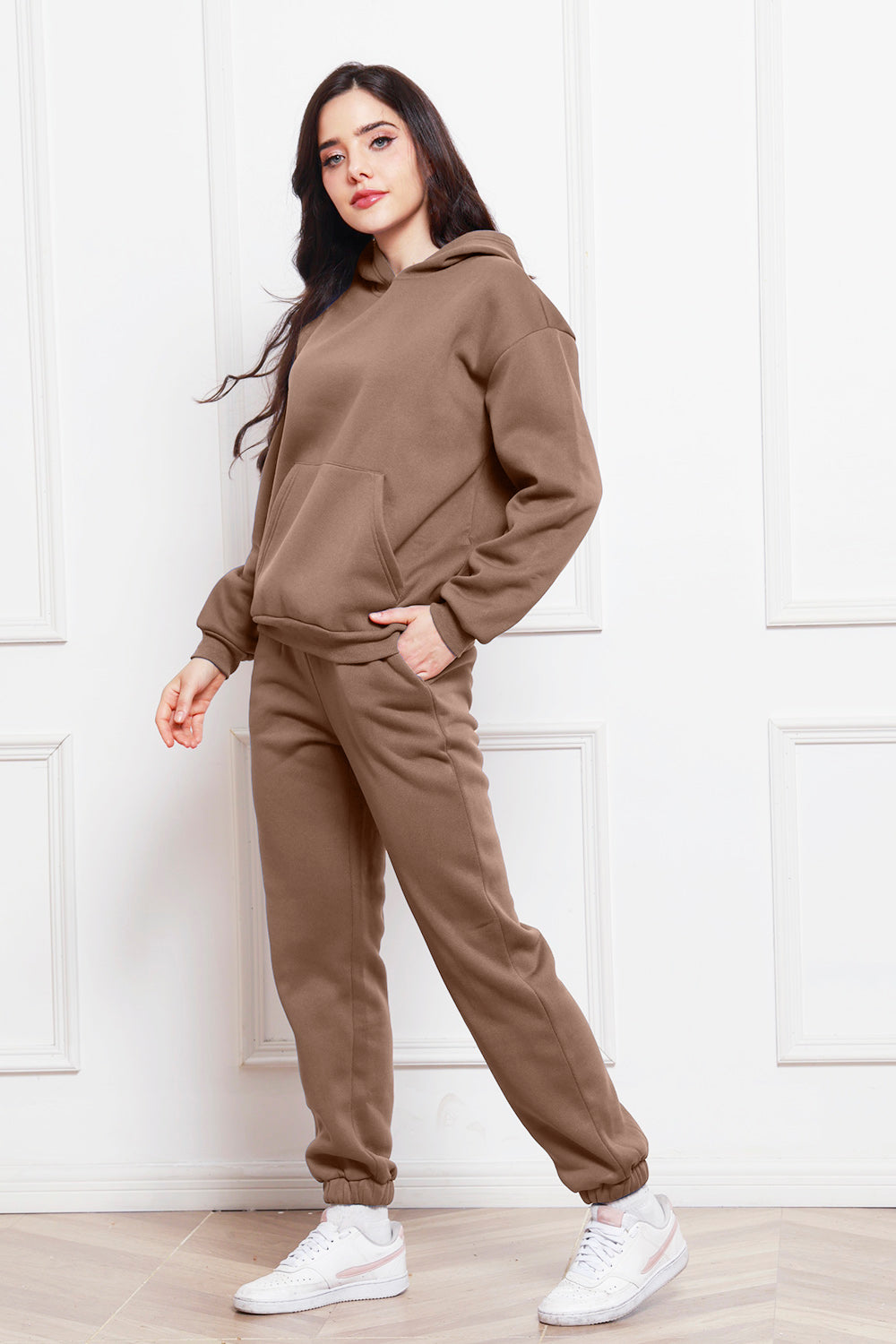 Drop Shoulder Long Sleeve Hoodie and Pants Set - The Boutie Shop