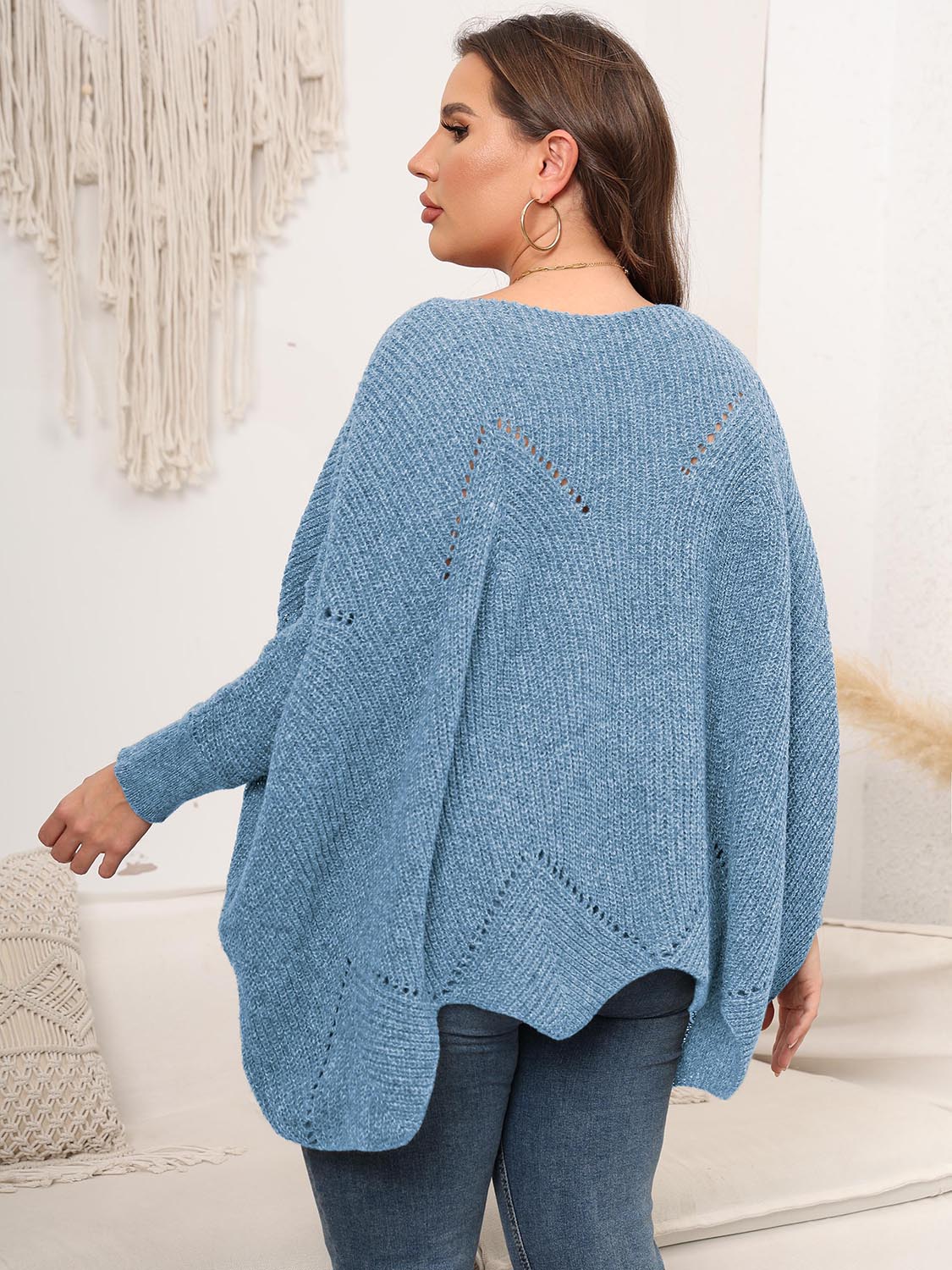 Plus Size Round Neck Batwing Sleeve Sweater - The Boutie Shop