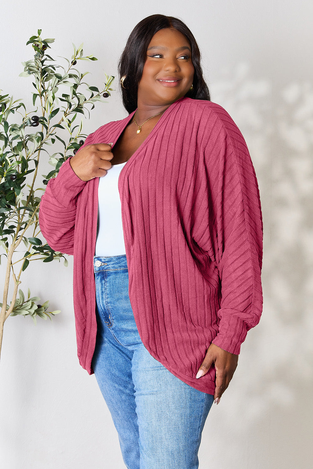 Basic Bae Full Size Ribbed Cocoon Cardigan - The Boutie Shop