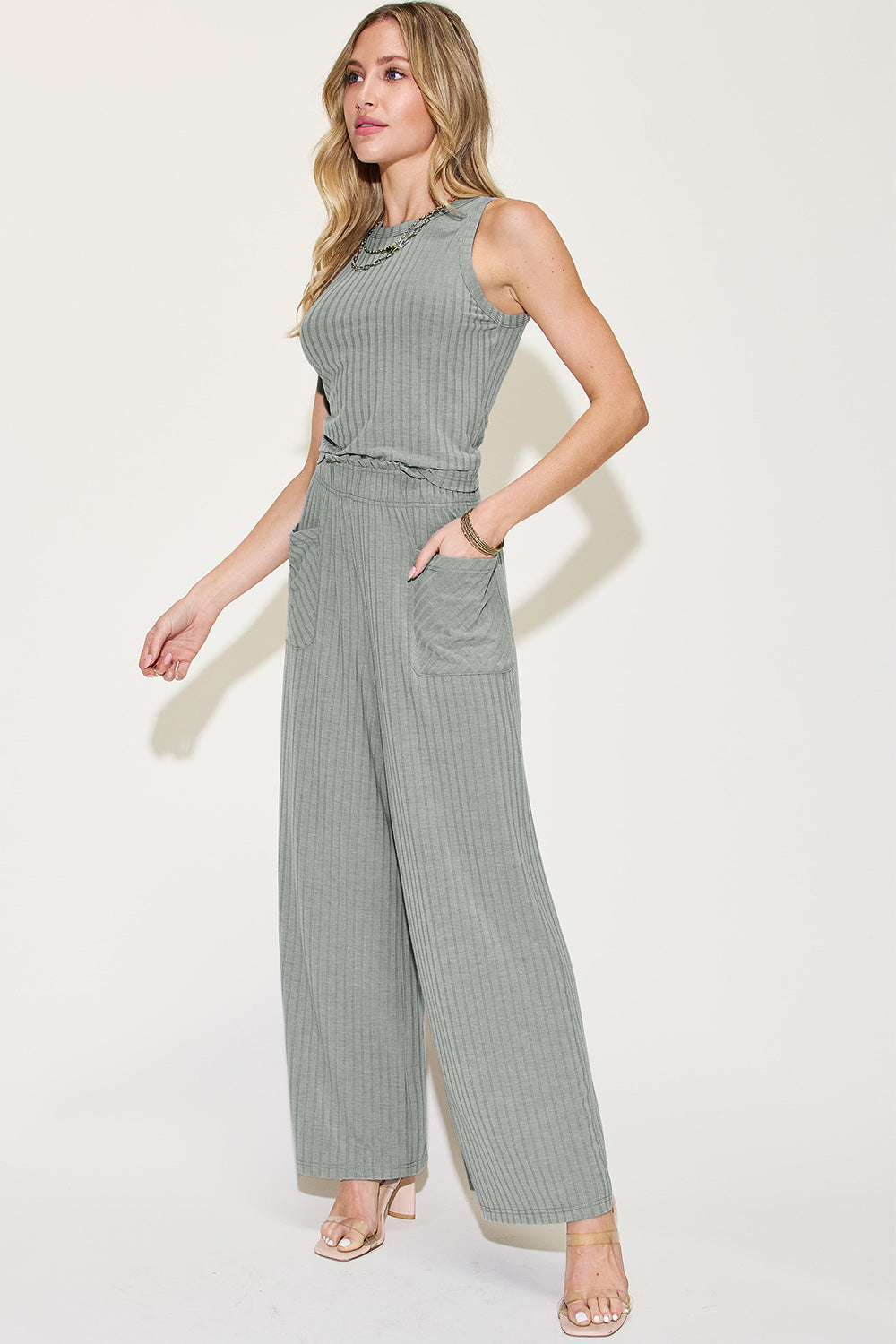 Basic Bae Full Size Ribbed Tank and Wide Leg Pants Set - The Boutie Shop