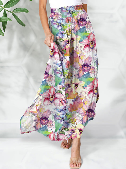 FAM-FAM Smocked Printed Elastic Waist Maxi Skirt - The Boutie Shop