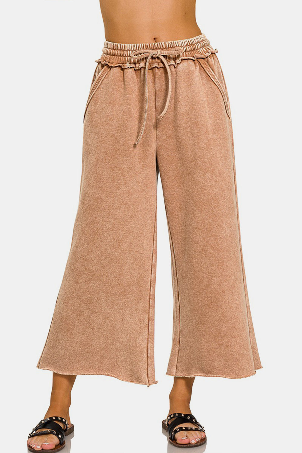 Zenana Acid Wash Fleece Wide Leg Pants - The Boutie Shop