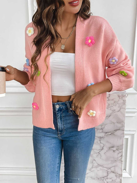 Floral Long Sleeve Open Front Cardigan - The Boutie Shop