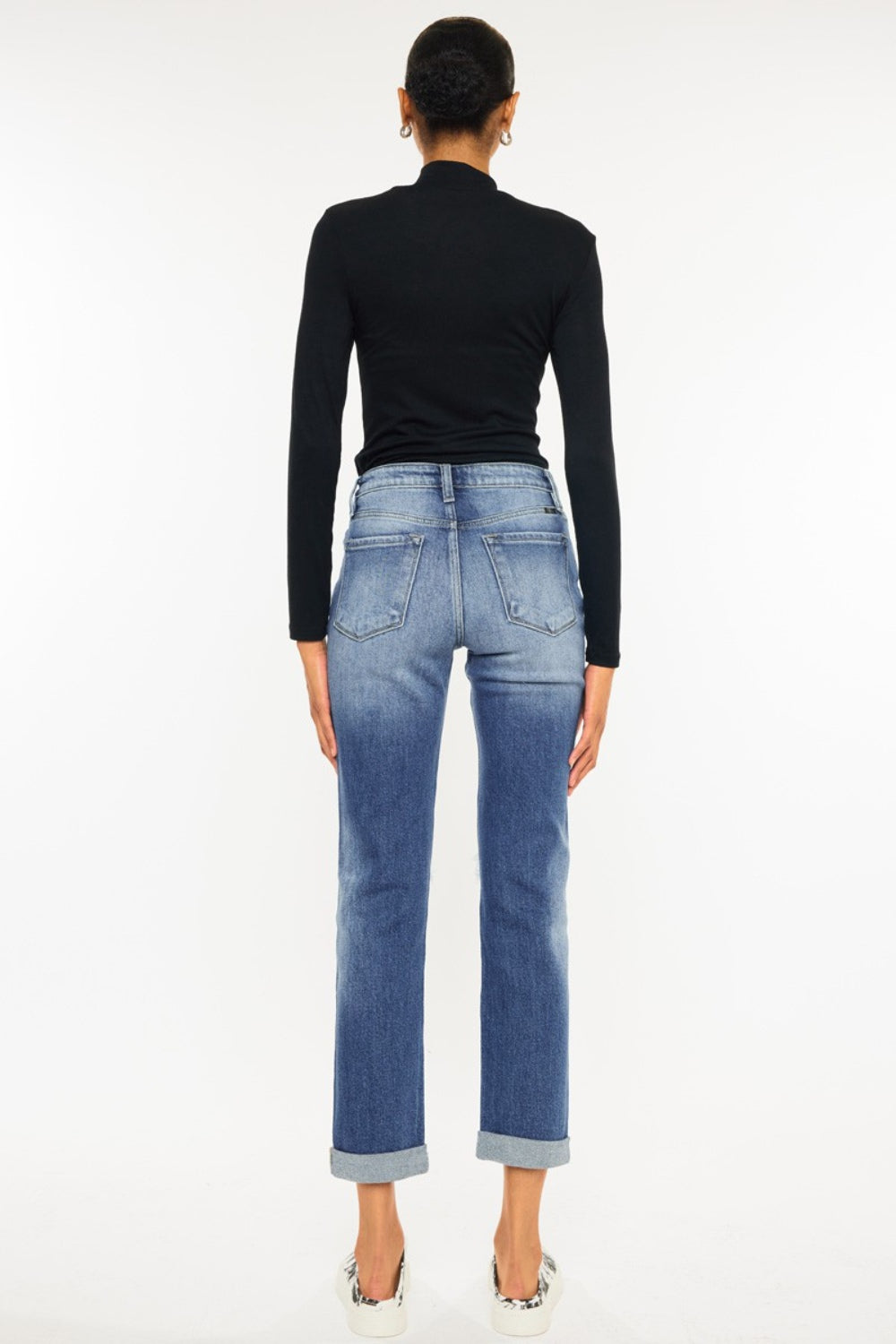 Kancan High Waist Distressed Hem Detail Cropped Straight Jeans - The Boutie Shop