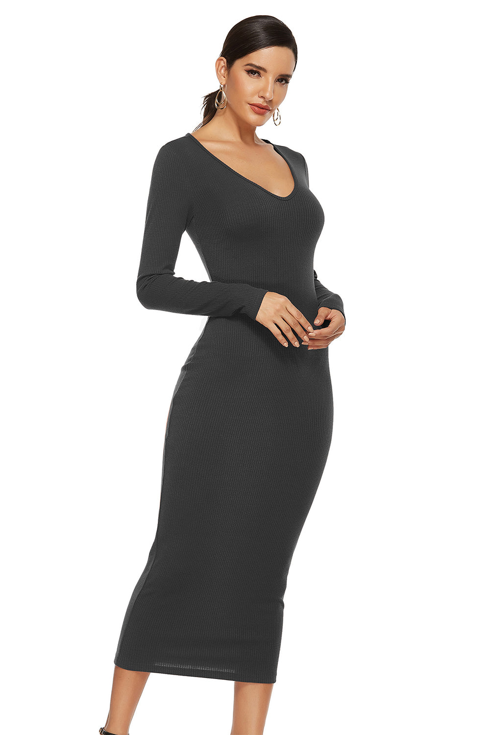 Ribbed Scoop Neck Sweater Dress - The Boutie Shop