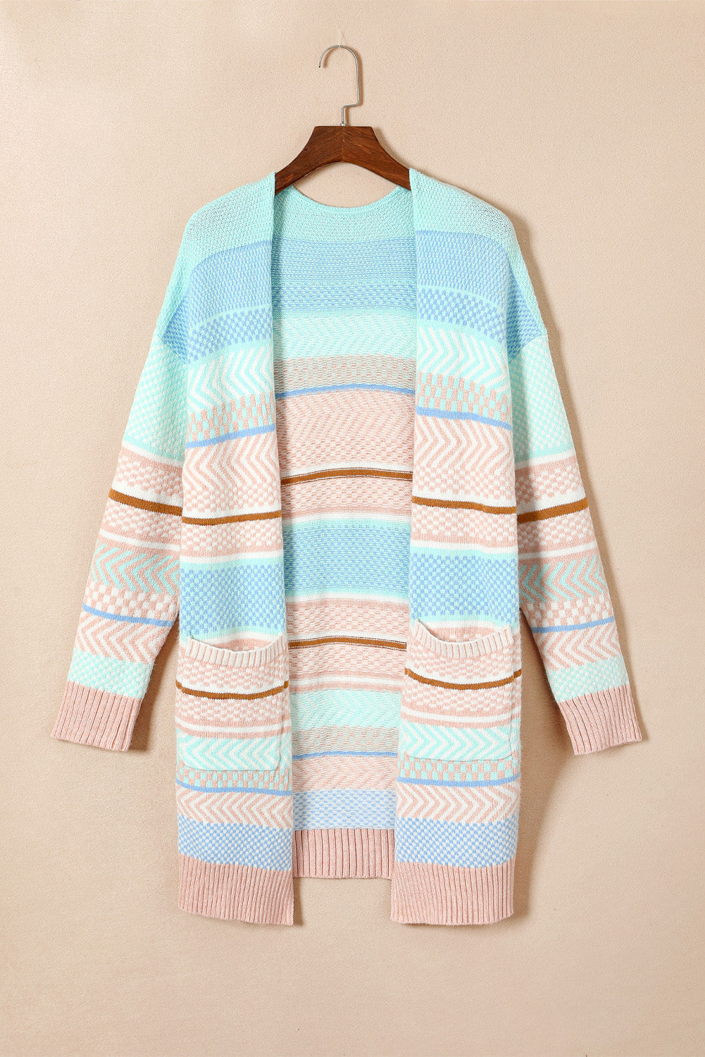 Color Block Pocketed Dropped Shoulder Cardigan - The Boutie Shop