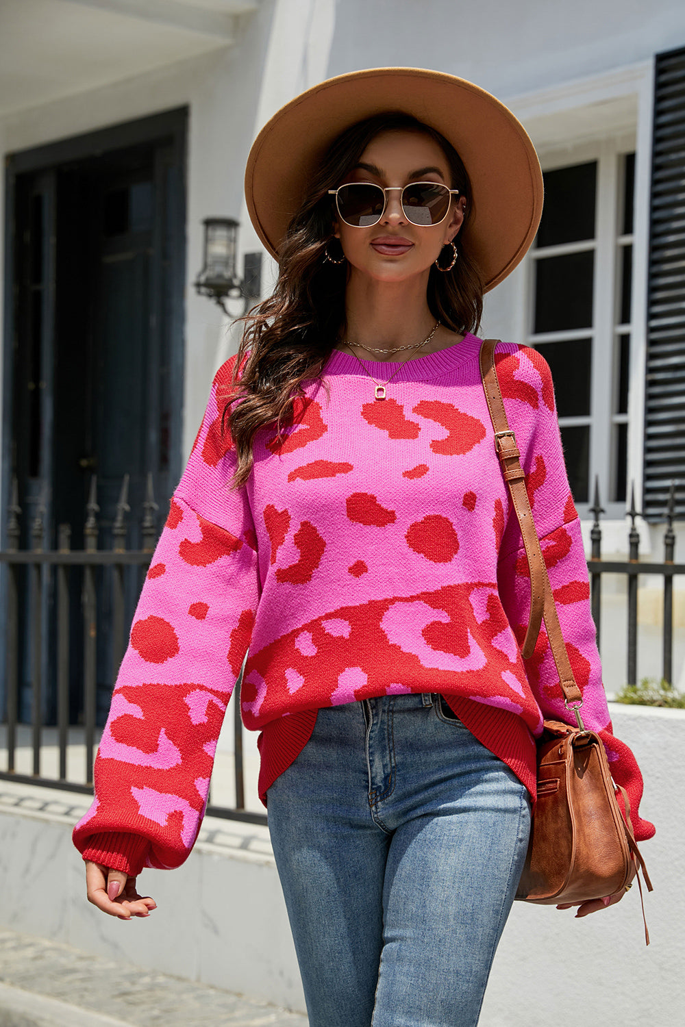 Leopard Drop Shoulder Sweater - The Boutie Shop