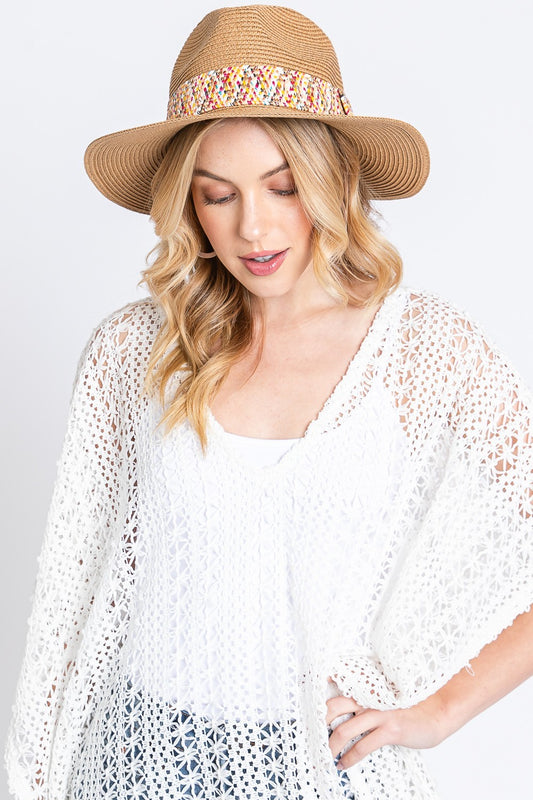 Fame Contrast Detail Wide Brim Straw Hat