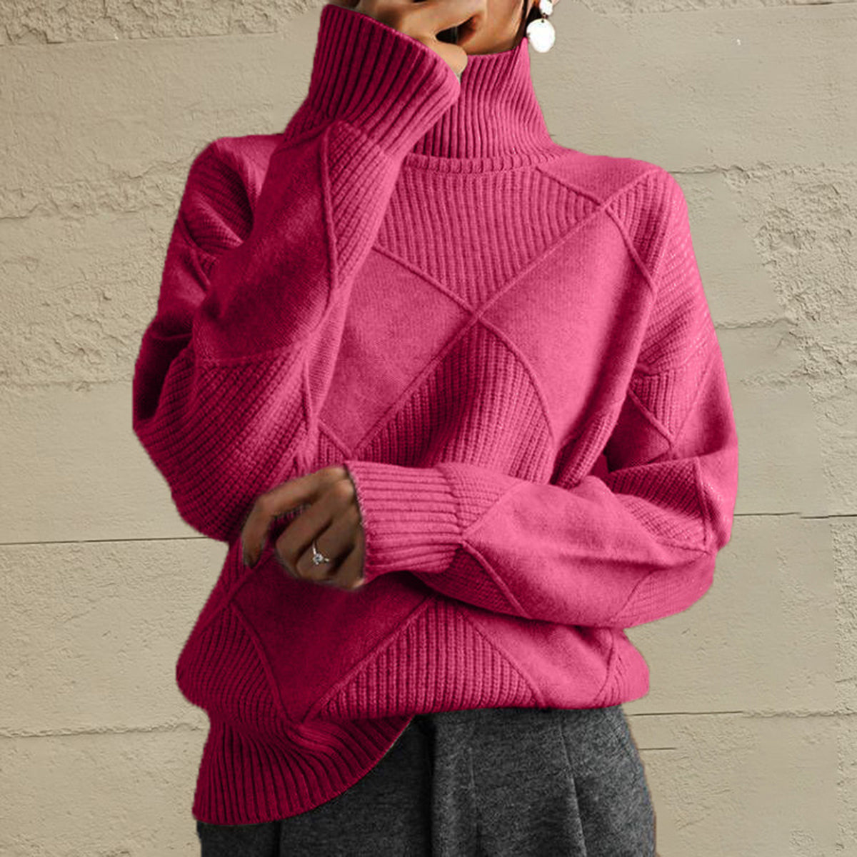 Geometric Turtleneck Long Sleeve Sweater - The Boutie Shop