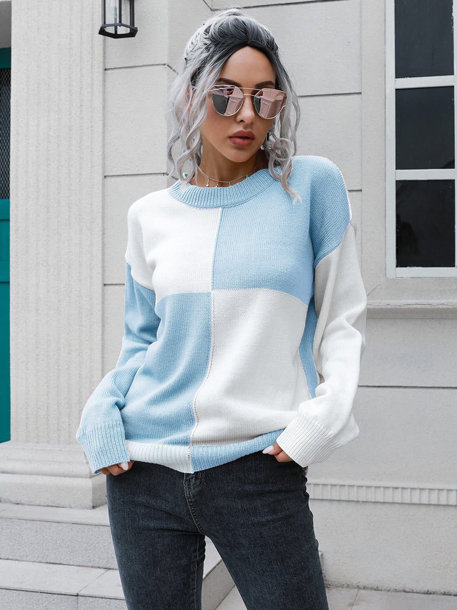 Contrast Drop Shoulder Sweater - The Boutie Shop