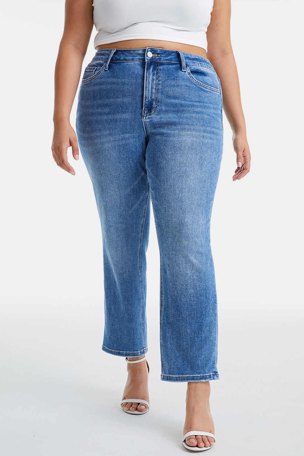 BAYEAS Full Size High Waist Raw Hem Straight Jeans - The Boutie Shop