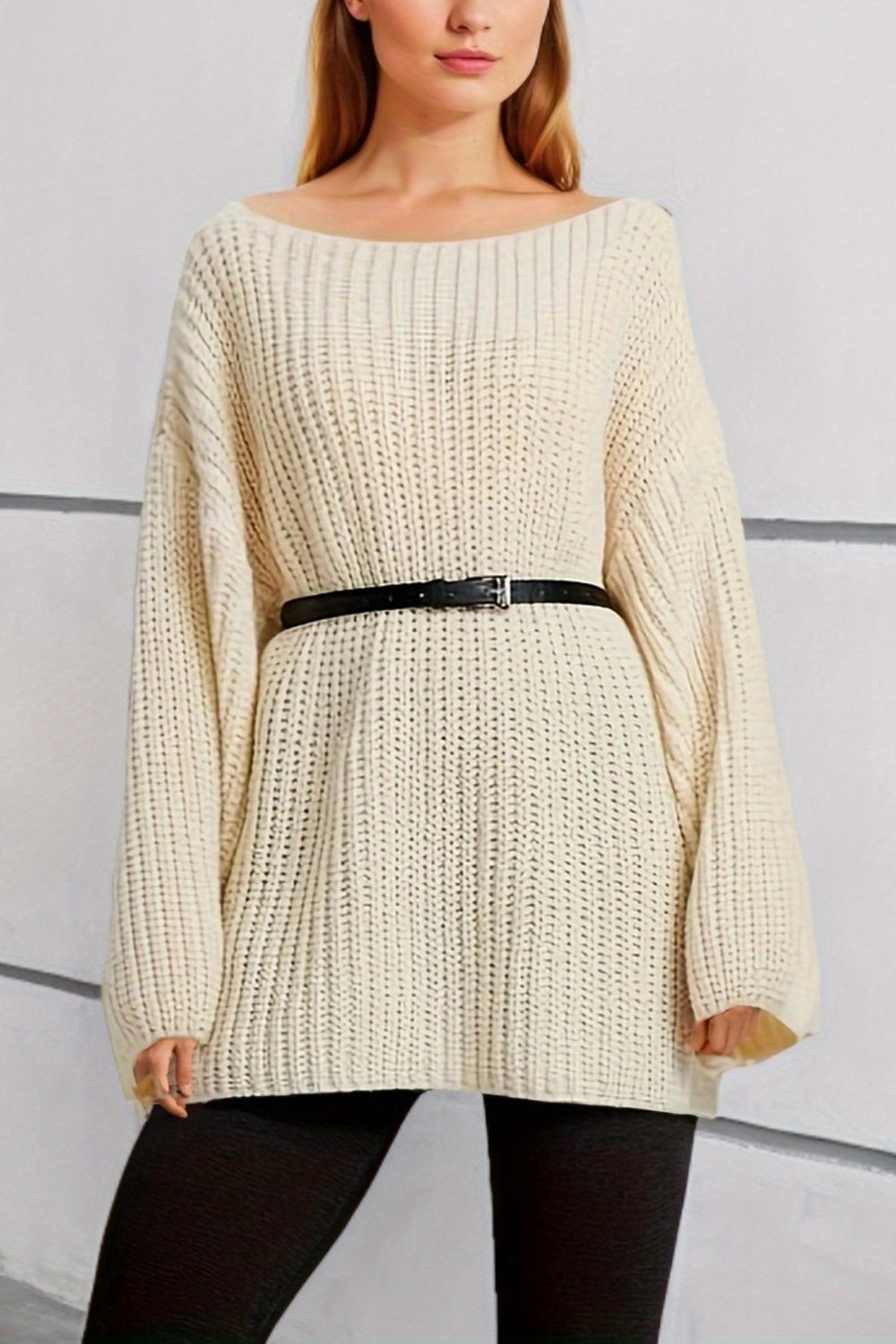 Boat Neck Dropped Shoulder Mini Sweater Dress - The Boutie Shop