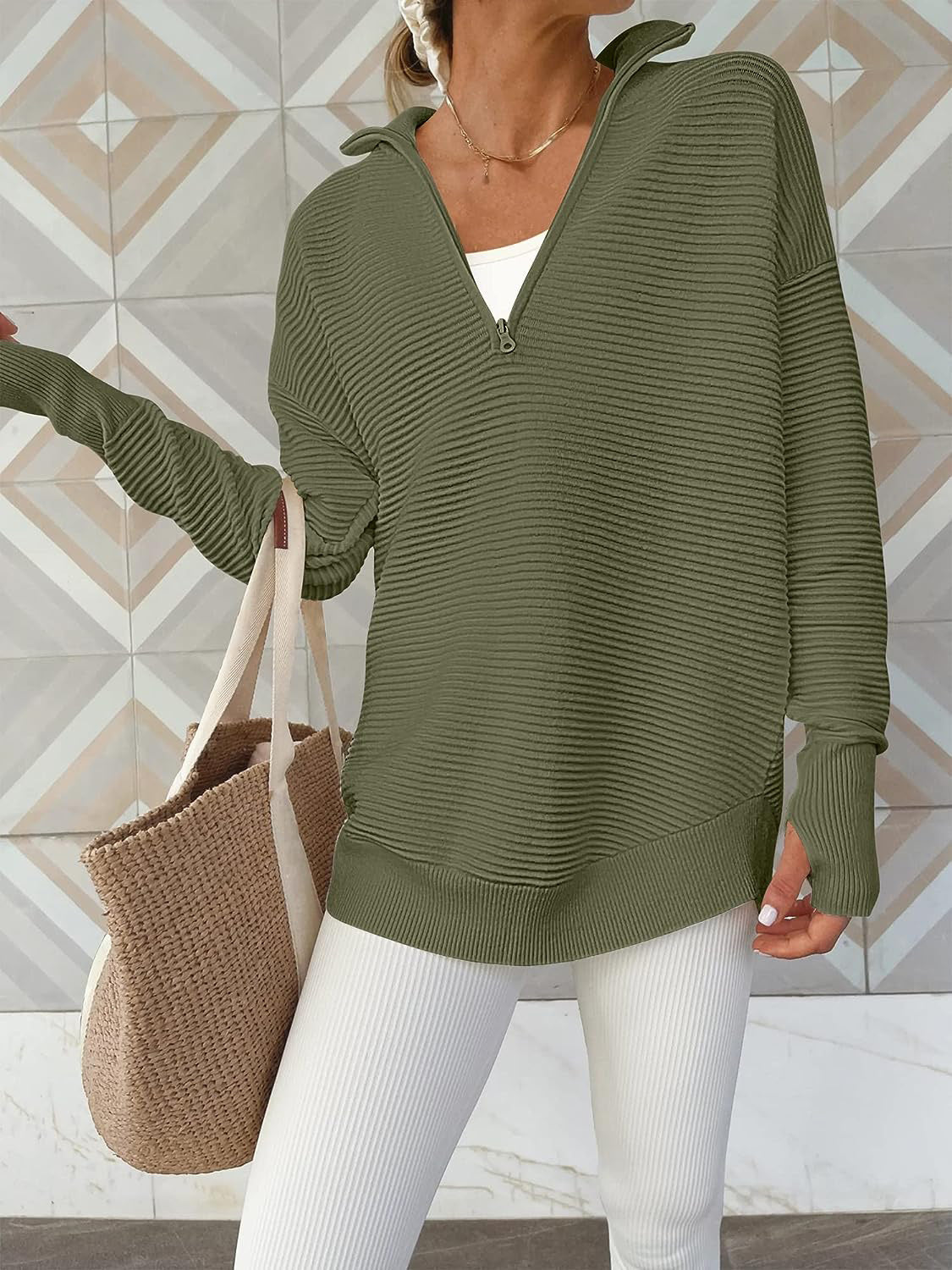 Half Zip Long Sleeve Knit Top - The Boutie Shop