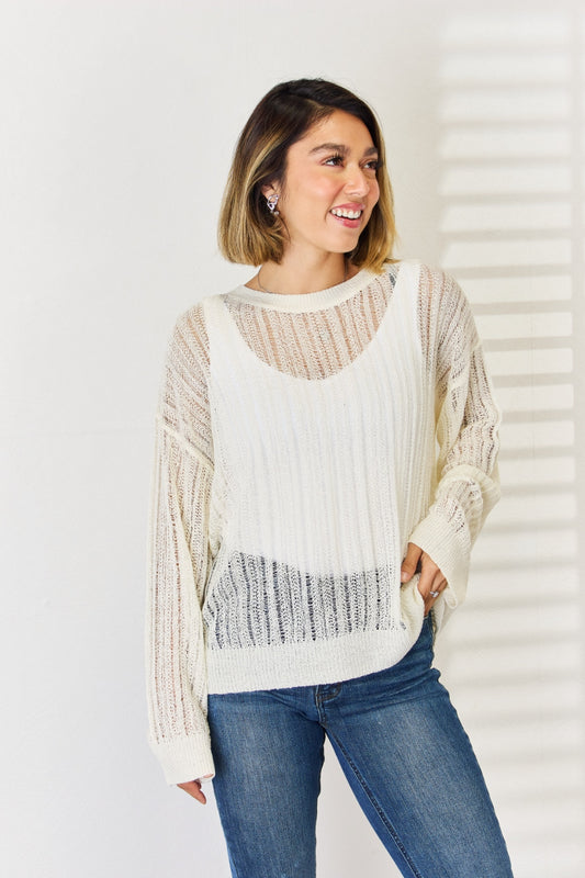 HYFVE Openwork Ribbed Trim Long Sleeve Knit Top - The Boutie Shop