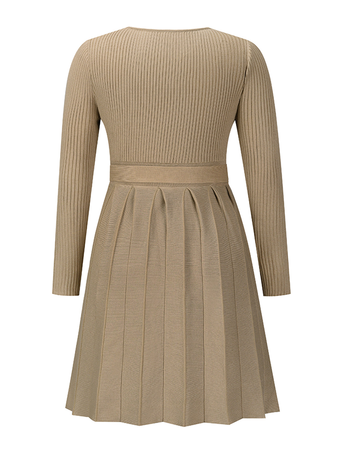 Surplice Neck Tie Front Pleated Sweater Dress - The Boutie Shop