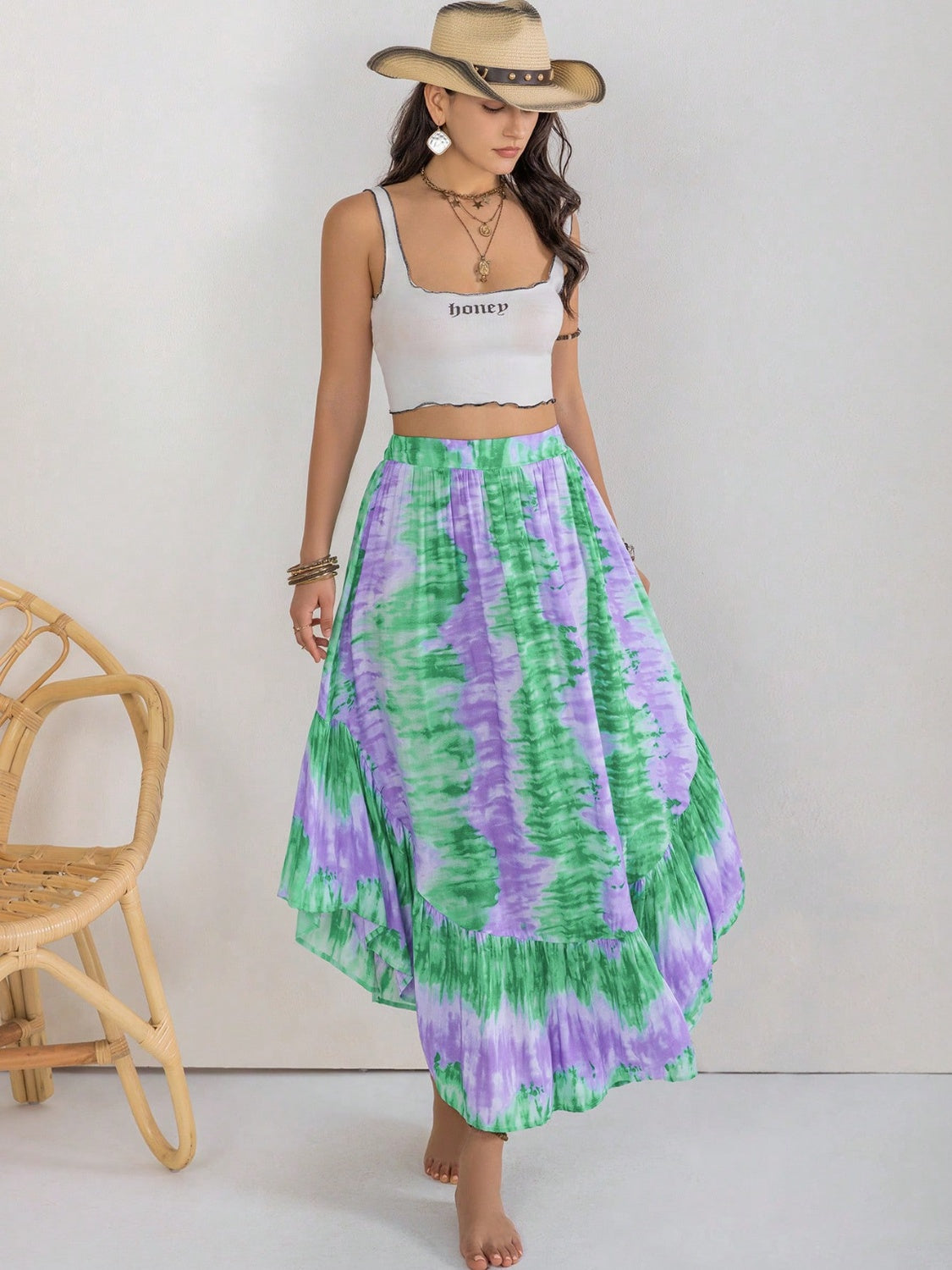 Tie-Dye Ruffle Hem Skirt - The Boutie Shop