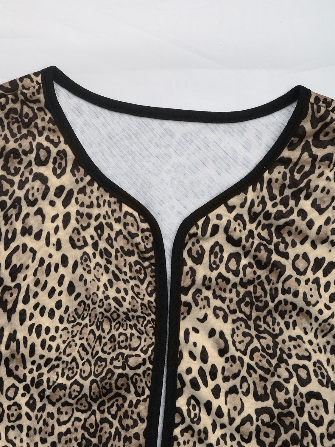 Perfee Leopard Open Front Long Sleeve Jacket