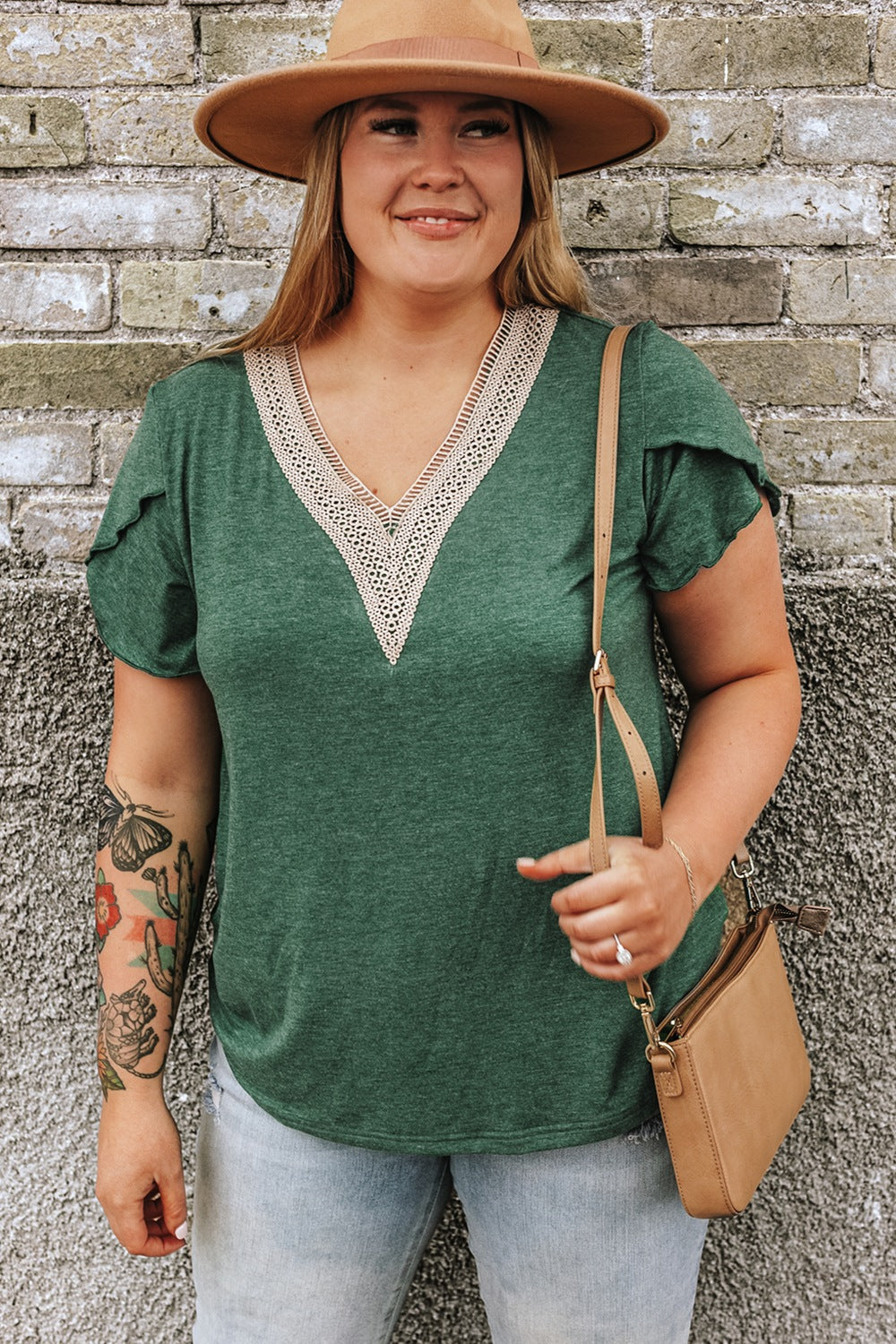 Plus Size V-Neck Petal Sleeve Blouse - The Boutie Shop