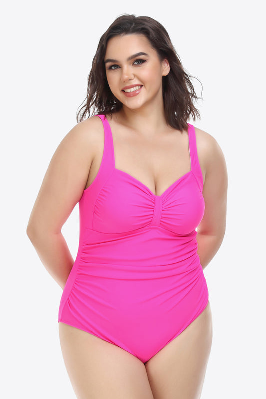 Plus Size Sleeveless Plunge One-Piece Swimsuit - The Boutie Shop