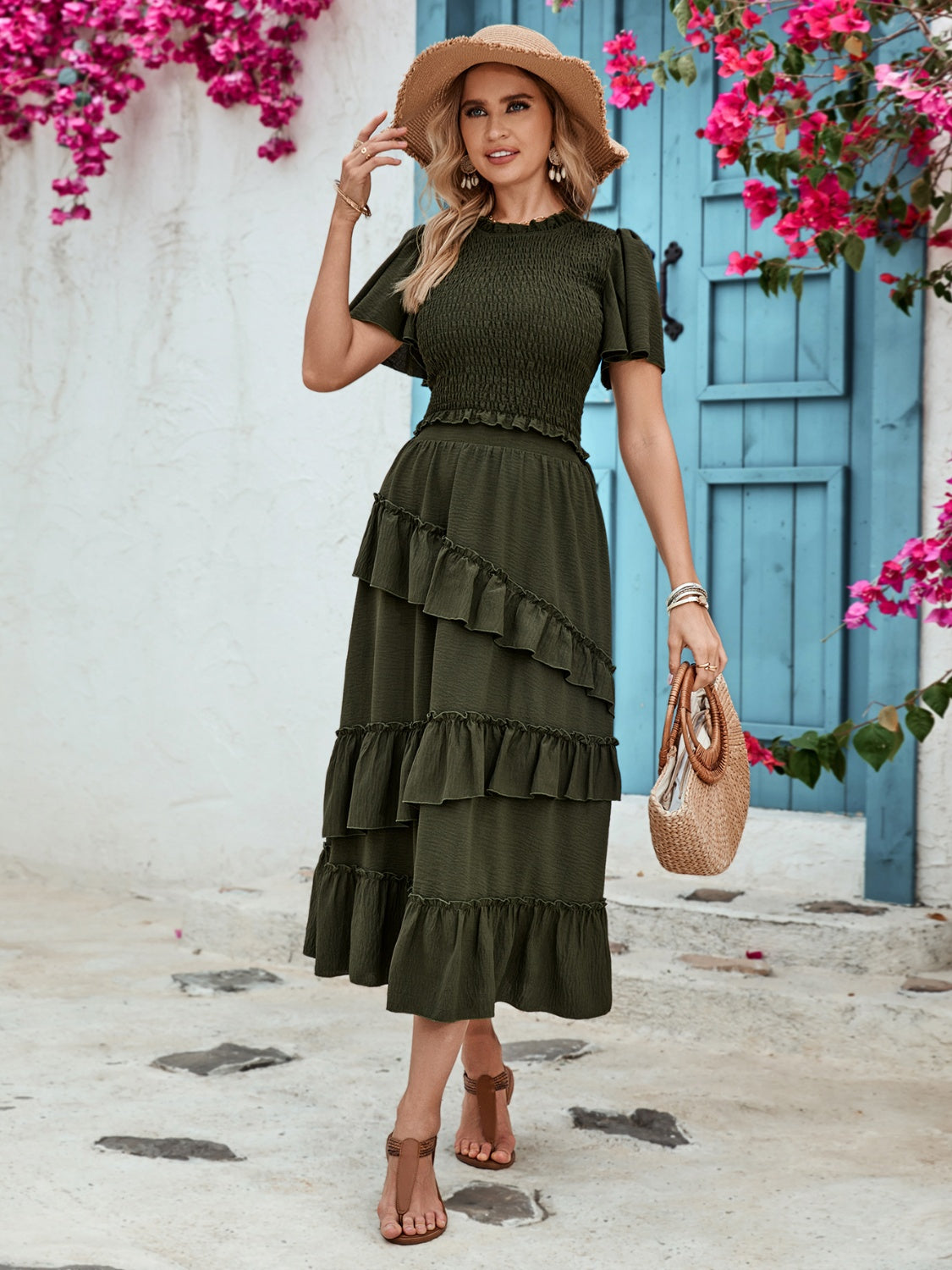 Honey Ruffled Elastic Waist Midi Skirt - The Boutie Shop