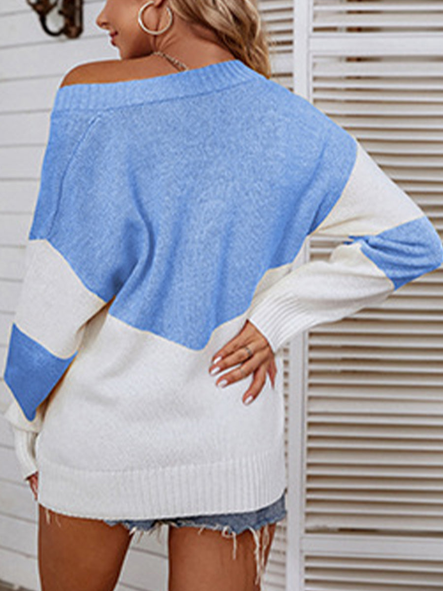 Color Block V-Neck Sweater - The Boutie Shop