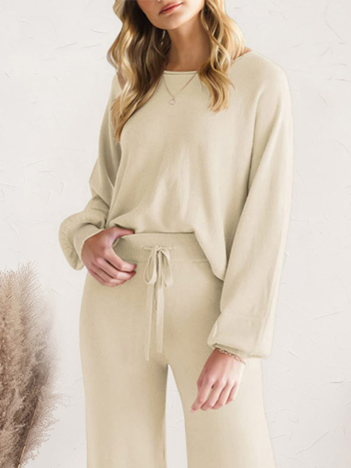 Long Sleeve Lounge Top and Drawstring Pants Set - The Boutie Shop