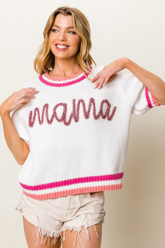 BiBi MAMA Contrast Trim Short Sleeve Sweater - The Boutie Shop