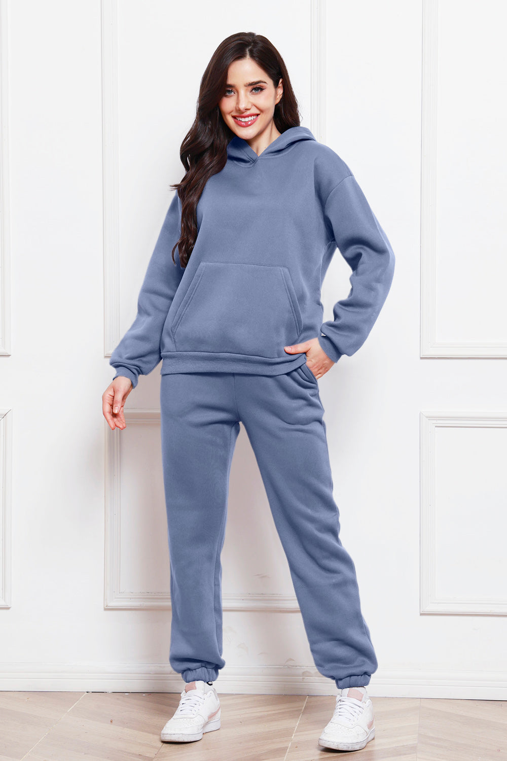 Drop Shoulder Long Sleeve Hoodie and Pants Set - The Boutie Shop