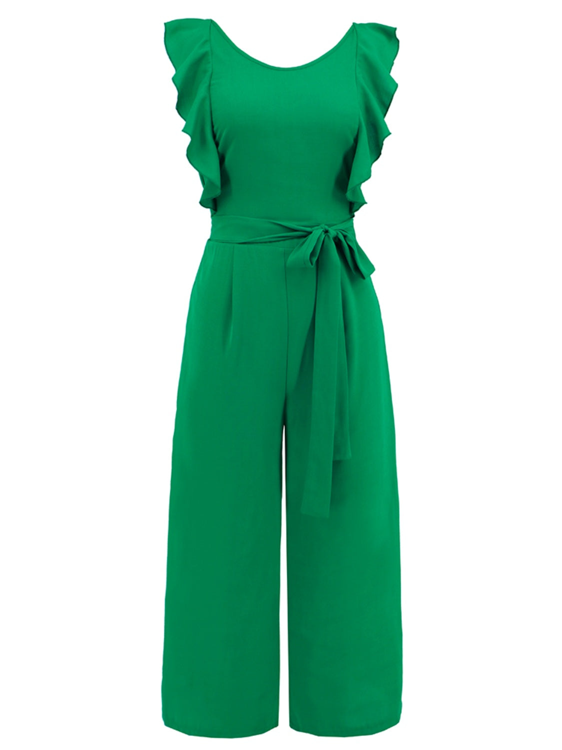 Tied Ruffled Round Neck Jumpsuit - The Boutie Shop