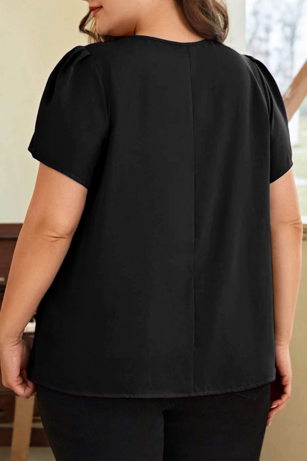 Plus Size Round Neck Short Sleeve Blouse - The Boutie Shop