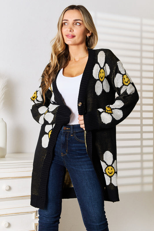 Perfee Floral Button Down Longline Cardigan - The Boutie Shop