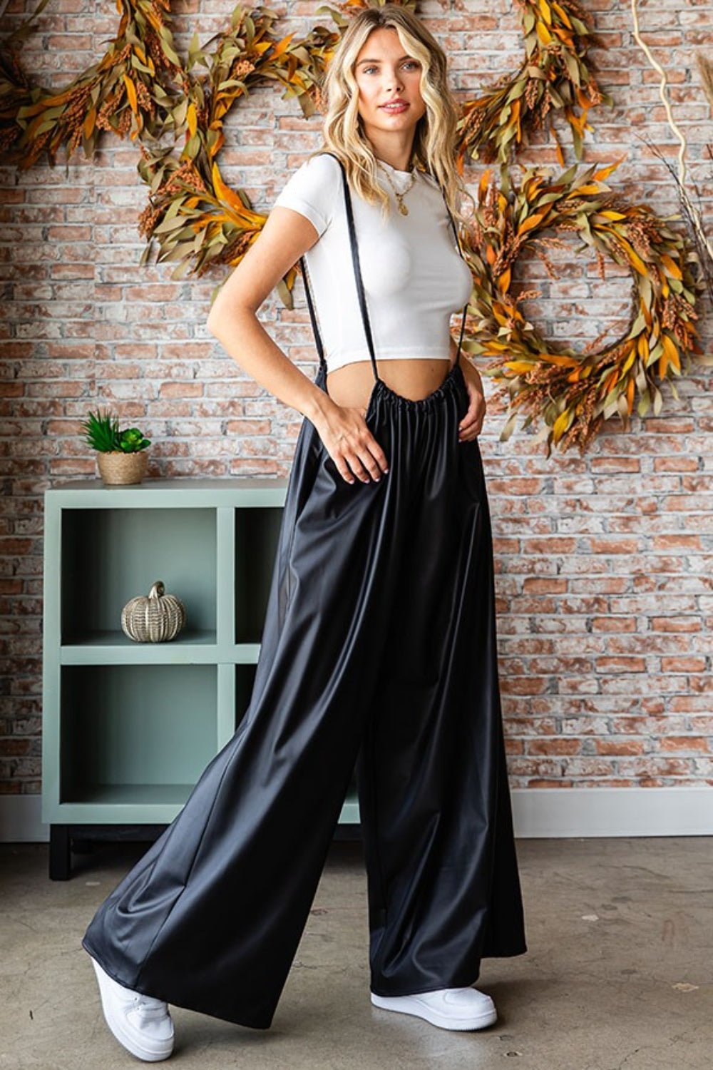 First Love Drawstring Back Spaghetti Strap Wide Leg Overall - The Boutie Shop