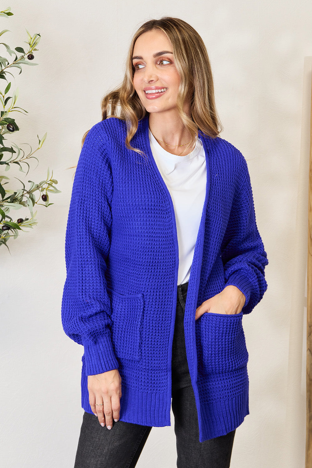 Zenana Full Size Waffle-Knit Open Front Cardigan - The Boutie Shop