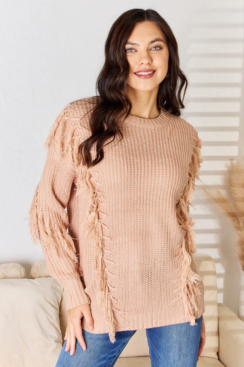 And The Why Tassel Detail Long Sleeve Sweater - The Boutie Shop