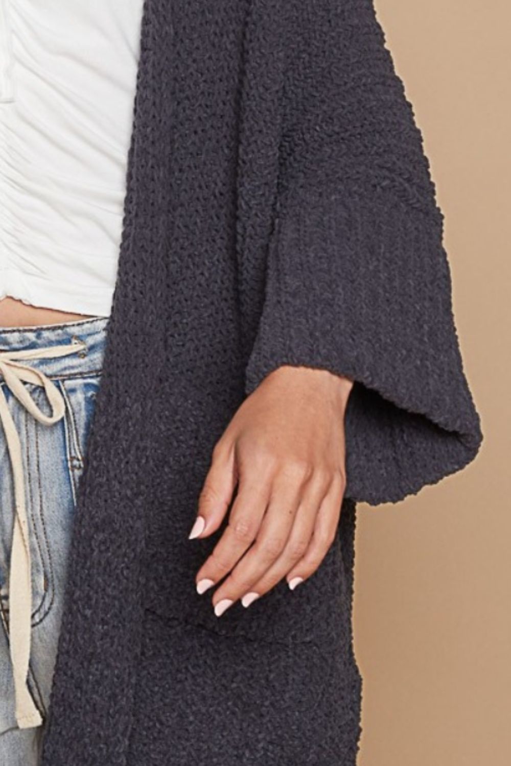 POL Open Front Sweater Cardigan with Pockets - The Boutie Shop