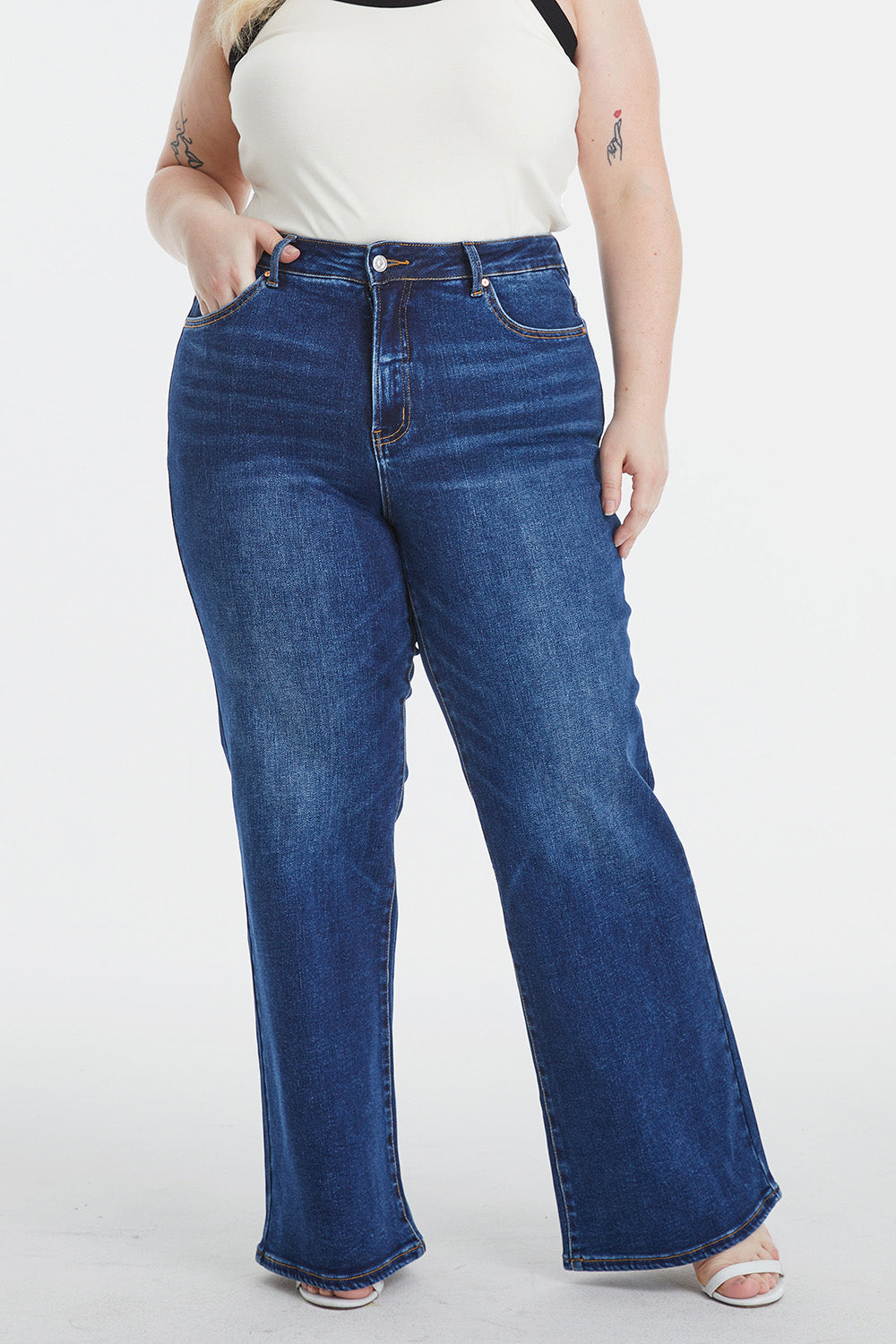 BAYEAS Full Size High Waist Cat's Whisker Wide Leg Jeans - The Boutie Shop