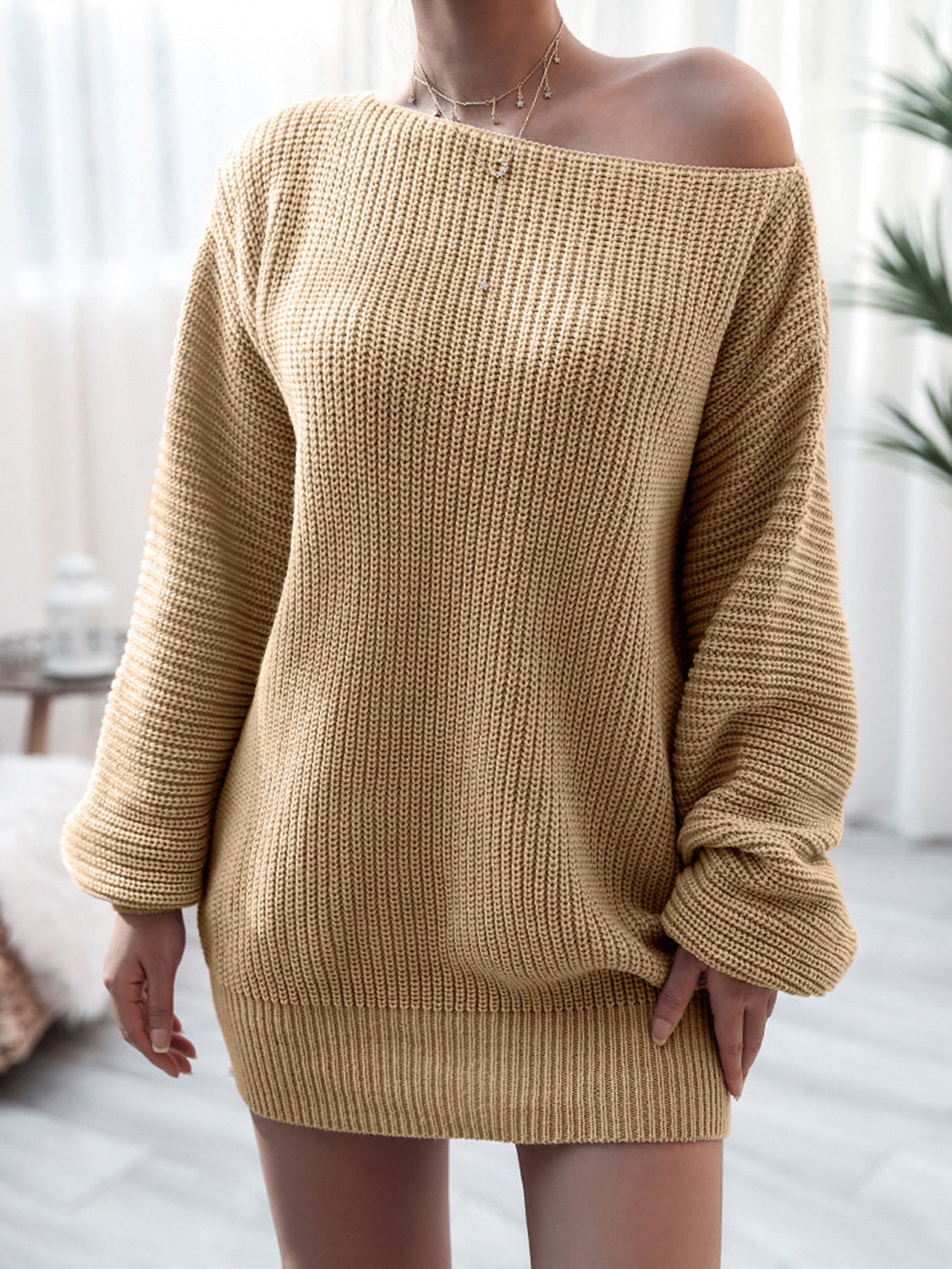 Rib-Knit Mini Sweater Dress - The Boutie Shop