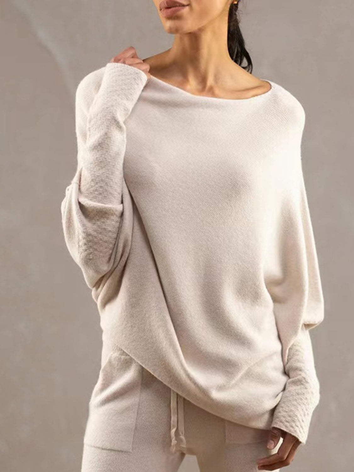 Full Size Boat Neck Batwing Sleeve Knit Top - The Boutie Shop