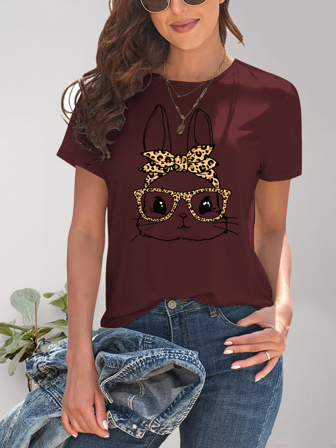 Rabbit Graphic Round Neck Short Sleeve T-Shirt - The Boutie Shop