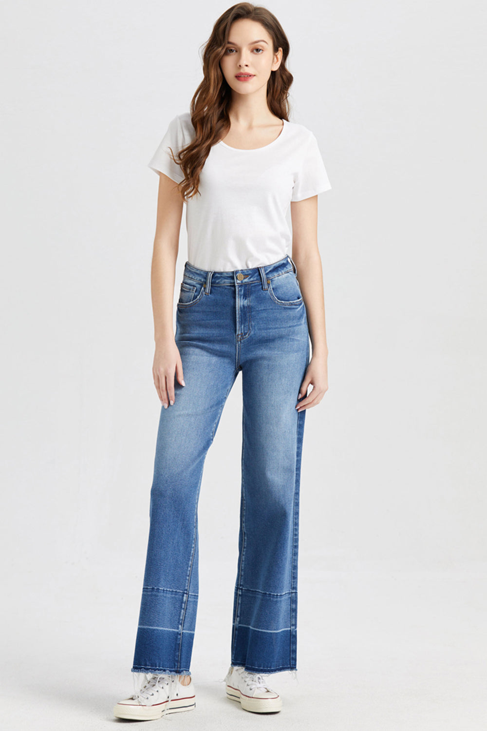 BAYEAS Full Size High Waist Cat's Whisker Wide Leg Jeans - The Boutie Shop