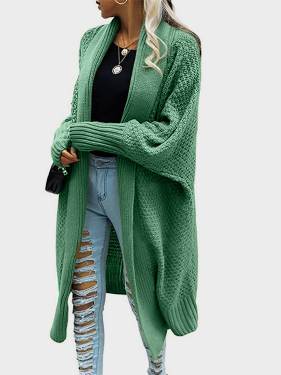 Open Front Long Sleeve Cardigan - The Boutie Shop