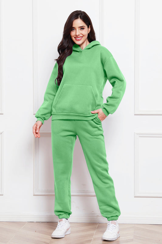 Drop Shoulder Long Sleeve Hoodie and Pants Set - The Boutie Shop