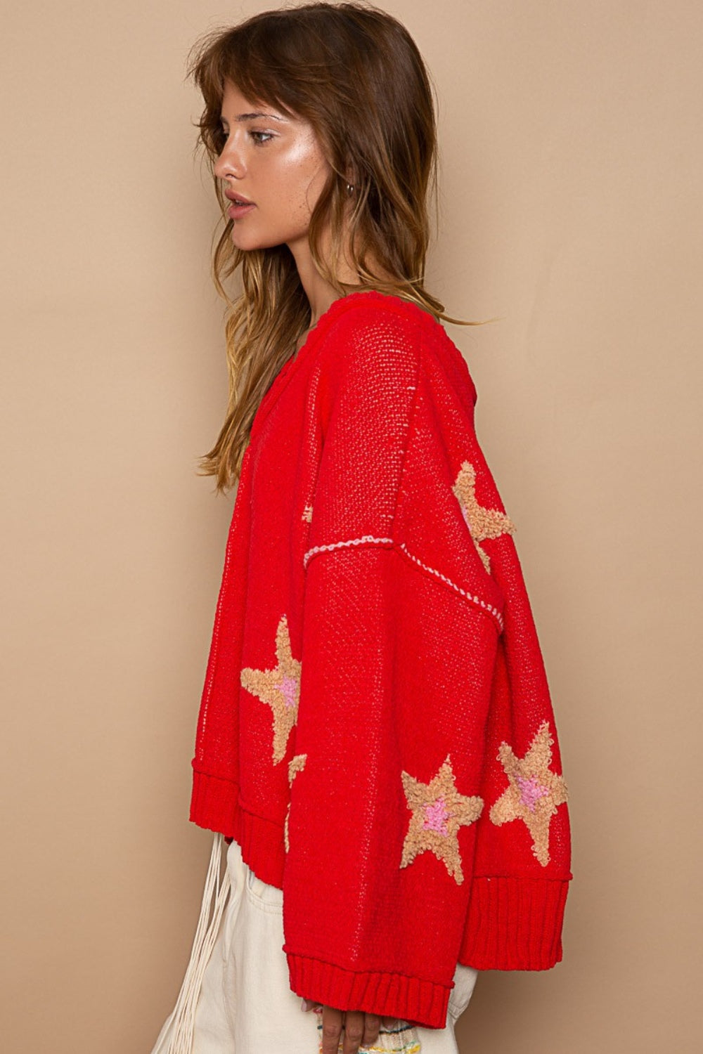 POL Long Sleeve Star Patch Sweater - The Boutie Shop