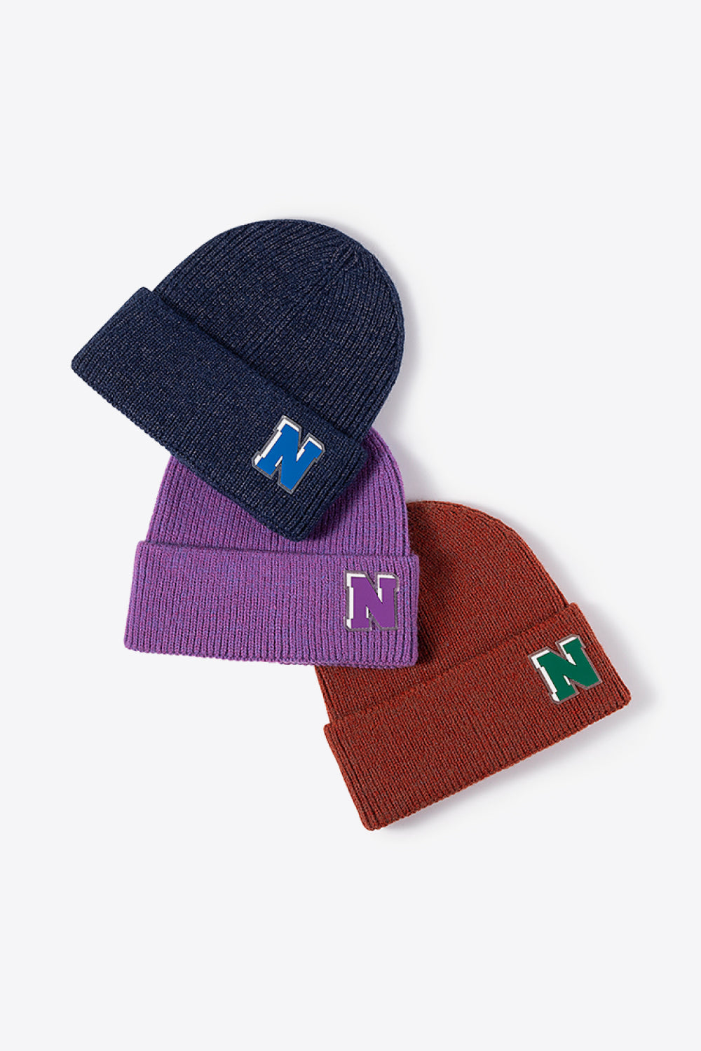 Letter N Patch Cuffed Knit Beanie