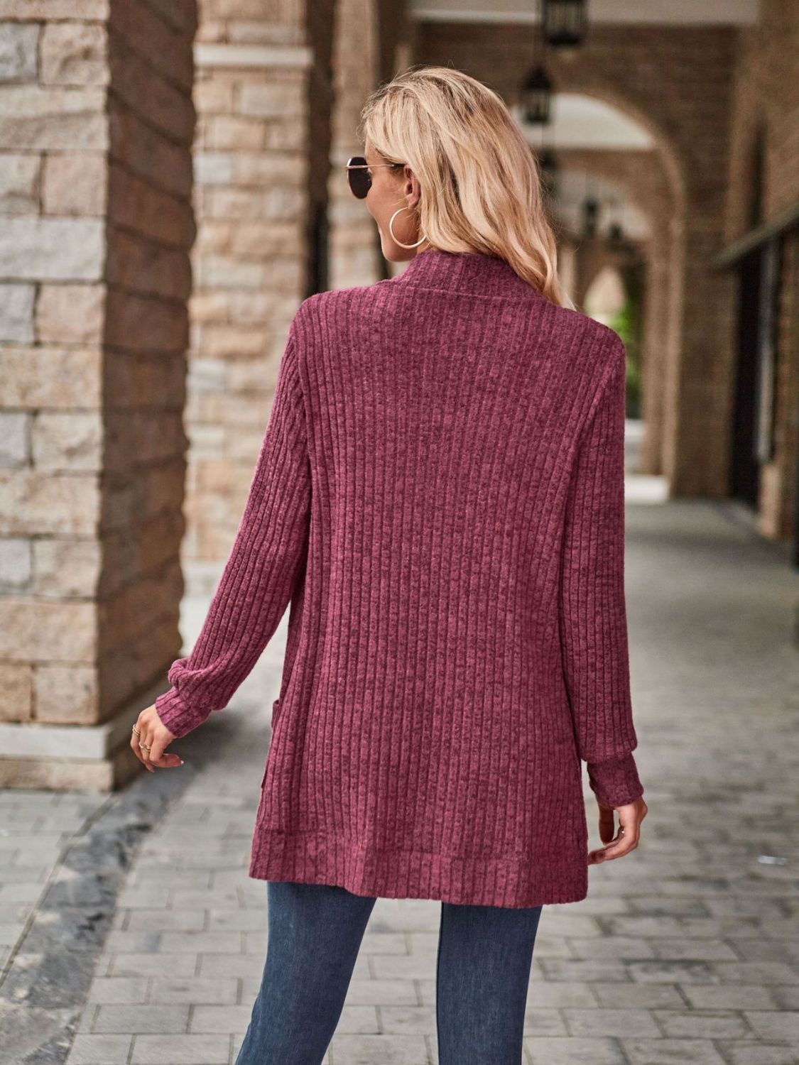 Open Front Cardigan with Pockets - The Boutie Shop
